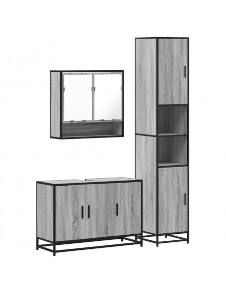 Set Mobili da Bagno 3 pz Grigio Sonoma in Legno Multistrato