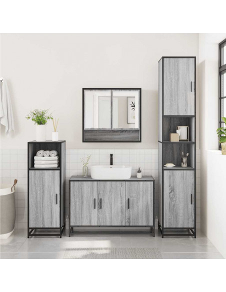 Set Mobili da Bagno 3 pz Grigio Sonoma in Legno Multistrato