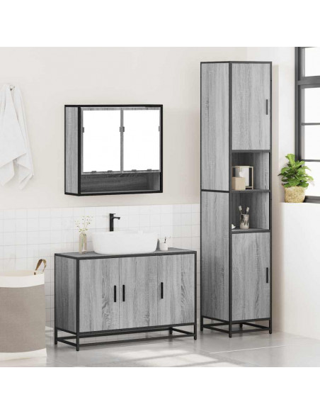 Set Mobili da Bagno 3 pz Grigio Sonoma in Legno Multistrato