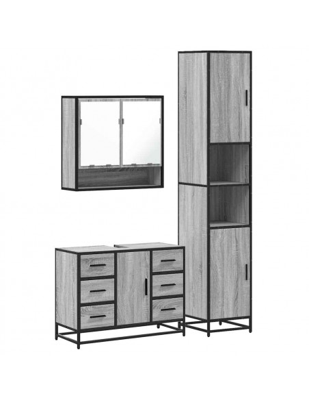 Set Mobili da Bagno 3 pz Grigio Sonoma in Legno Multistrato