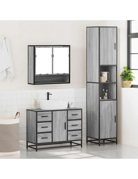 Set Mobili da Bagno 3 pz Grigio Sonoma in Legno Multistrato