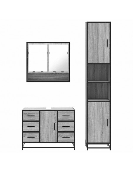 Set Mobili da Bagno 3 pz Grigio Sonoma in Legno Multistrato