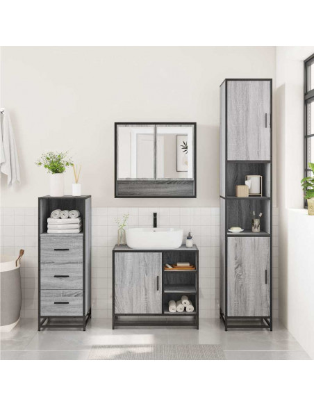 Set Mobili da Bagno 3 pz Grigio Sonoma in Legno Multistrato