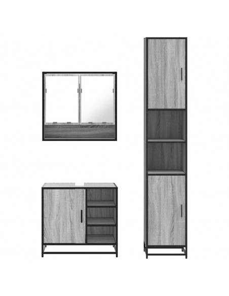 Set Mobili da Bagno 3 pz Grigio Sonoma in Legno Multistrato
