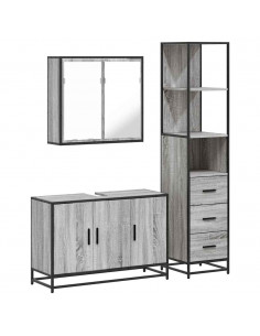 Set Mobili da Bagno 3 pz Grigio Sonoma in Legno Multistrato