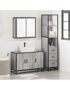 Set Mobili da Bagno 3 pz Grigio Sonoma in Legno Multistrato 2