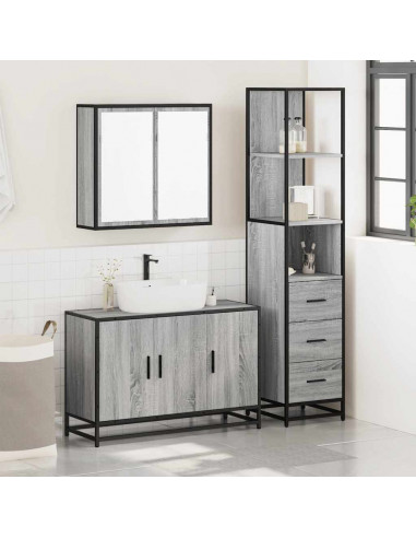 Set Mobili da Bagno 3 pz Grigio Sonoma in Legno Multistrato