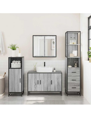 Set Mobili da Bagno 3 pz Grigio Sonoma in Legno Multistrato