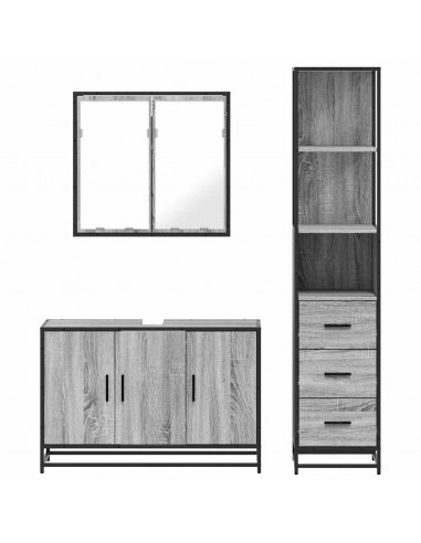 Set Mobili da Bagno 3 pz Grigio Sonoma in Legno Multistrato