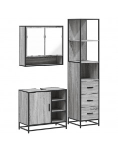 Set Mobili da Bagno 3 pz Grigio Sonoma in Legno Multistrato