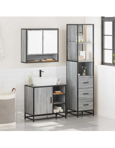 Set Mobili da Bagno 3 pz Grigio Sonoma in Legno Multistrato 2