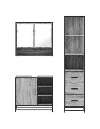Set Mobili da Bagno 3 pz Grigio Sonoma in Legno Multistrato