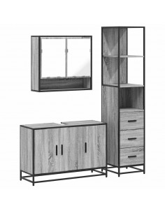 Set Mobili da Bagno 3 pz Grigio Sonoma in Legno Multistrato