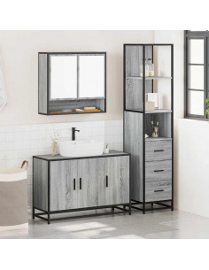 Set Mobili da Bagno 3 pz Grigio Sonoma in Legno Multistrato 2