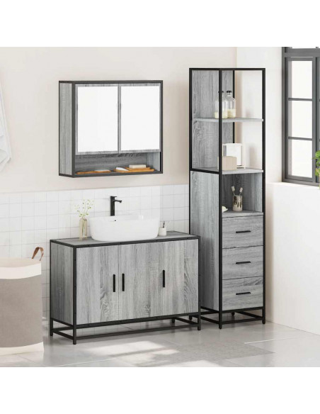 Set Mobili da Bagno 3 pz Grigio Sonoma in Legno Multistrato