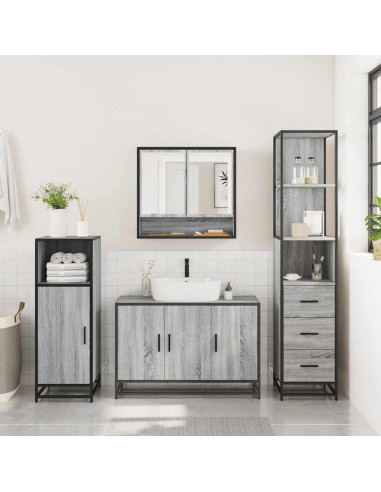 Set Mobili da Bagno 3 pz Grigio Sonoma in Legno Multistrato