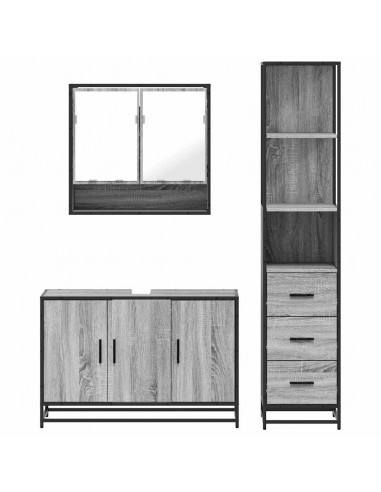 Set Mobili da Bagno 3 pz Grigio Sonoma in Legno Multistrato