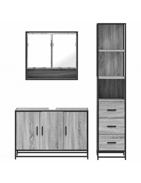 Set Mobili da Bagno 3 pz Grigio Sonoma in Legno Multistrato