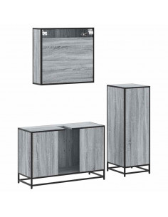 Set Mobili da Bagno 3 pz Grigio Sonoma in Legno Multistrato 2