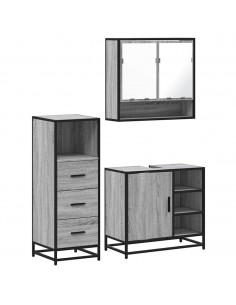 Set Mobili da Bagno 3 pz Grigio Sonoma in Legno Multistrato