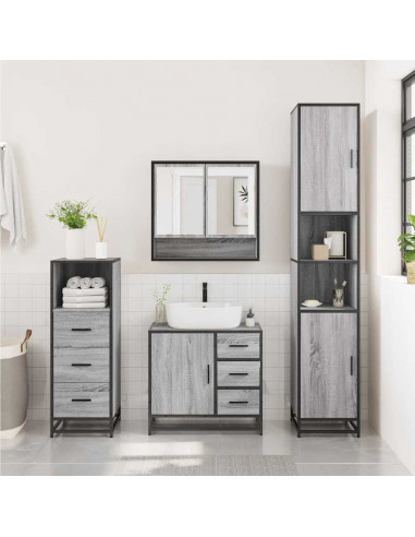 Set Mobili da Bagno 3 pz Grigio Sonoma in Legno Multistrato