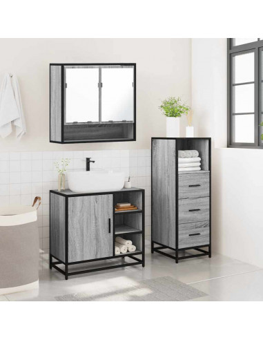 Set Mobili da Bagno 3 pz Grigio Sonoma in Legno Multistrato