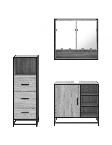 Set Mobili da Bagno 3 pz Grigio Sonoma in Legno Multistrato