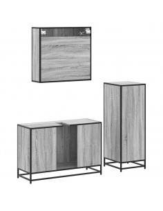 Set Mobili da Bagno 3 pz Grigio Sonoma in Legno Multistrato 2