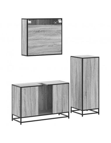 Set Mobili da Bagno 3 pz Grigio Sonoma in Legno Multistrato