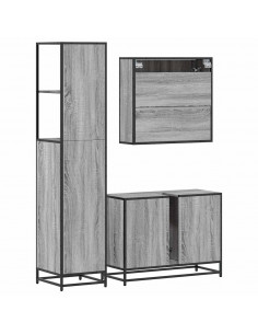 Set Mobili da Bagno 3 pz Grigio Sonoma in Legno Multistrato 2