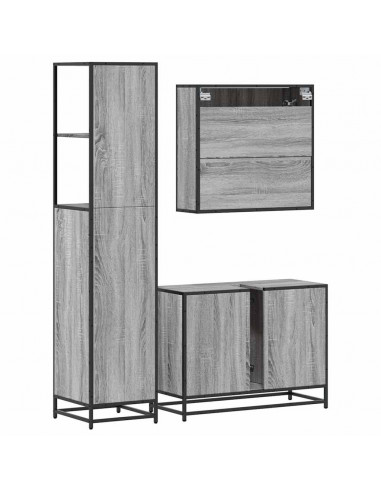 Set Mobili da Bagno 3 pz Grigio Sonoma in Legno Multistrato