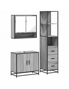 Set Mobili da Bagno 3 pz Grigio Sonoma in Legno Multistrato