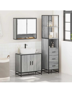 Set Mobili da Bagno 3 pz Grigio Sonoma in Legno Multistrato 2