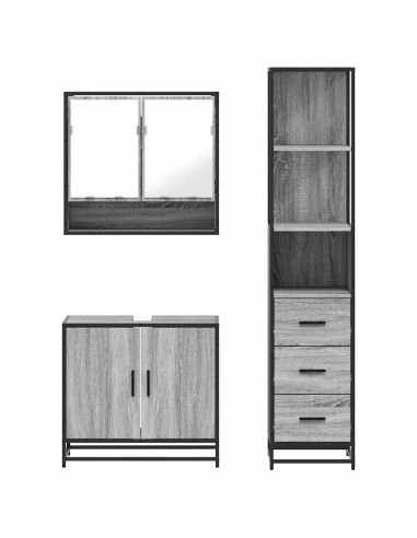 Set Mobili da Bagno 3 pz Grigio Sonoma in Legno Multistrato