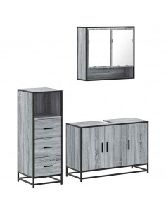 Set Mobili da Bagno 3 pz Grigio Sonoma in Legno Multistrato