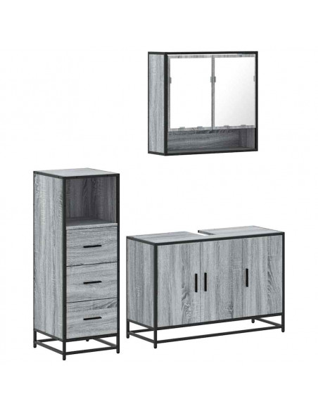 Set Mobili da Bagno 3 pz Grigio Sonoma in Legno Multistrato