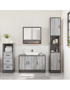 Set Mobili da Bagno 3 pz Grigio Sonoma in Legno Multistrato 2