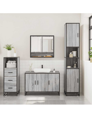 Set Mobili da Bagno 3 pz Grigio Sonoma in Legno Multistrato