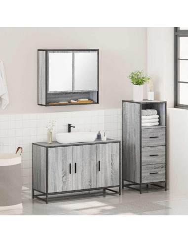 Set Mobili da Bagno 3 pz Grigio Sonoma in Legno Multistrato
