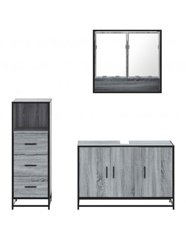 Set Mobili da Bagno 3 pz Grigio Sonoma in Legno Multistrato