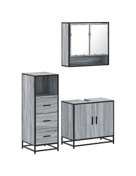 Set Mobili da Bagno 3 pz Grigio Sonoma in Legno Multistrato