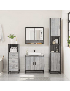 Set Mobili da Bagno 3 pz Grigio Sonoma in Legno Multistrato 2