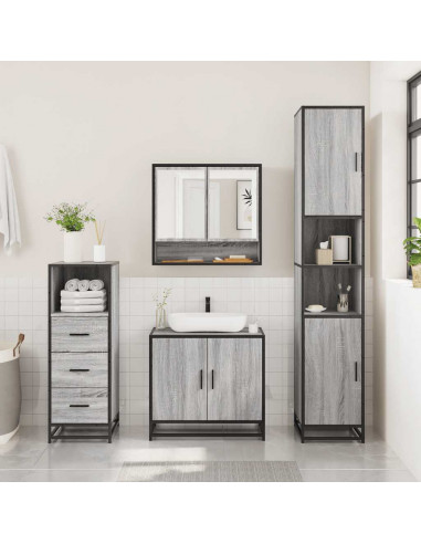 Set Mobili da Bagno 3 pz Grigio Sonoma in Legno Multistrato