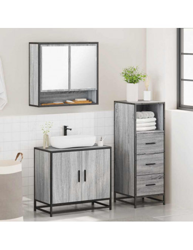 Set Mobili da Bagno 3 pz Grigio Sonoma in Legno Multistrato