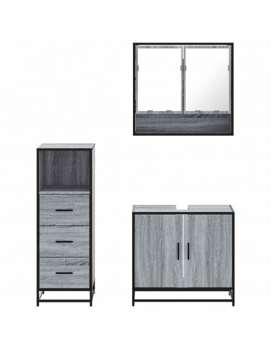 Set Mobili da Bagno 3 pz Grigio Sonoma in Legno Multistrato