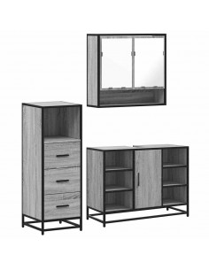 Set Mobili da Bagno 3 pz Grigio Sonoma in Legno Multistrato