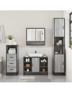 Set Mobili da Bagno 3 pz Grigio Sonoma in Legno Multistrato 2