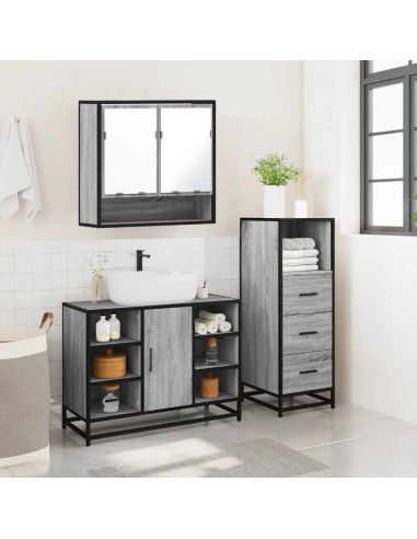 Set Mobili da Bagno 3 pz Grigio Sonoma in Legno Multistrato