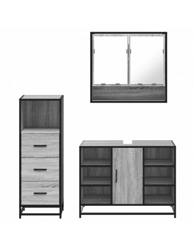 Set Mobili da Bagno 3 pz Grigio Sonoma in Legno Multistrato