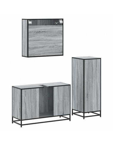 Set Mobili da Bagno 3 pz Grigio Sonoma in Legno Multistrato
